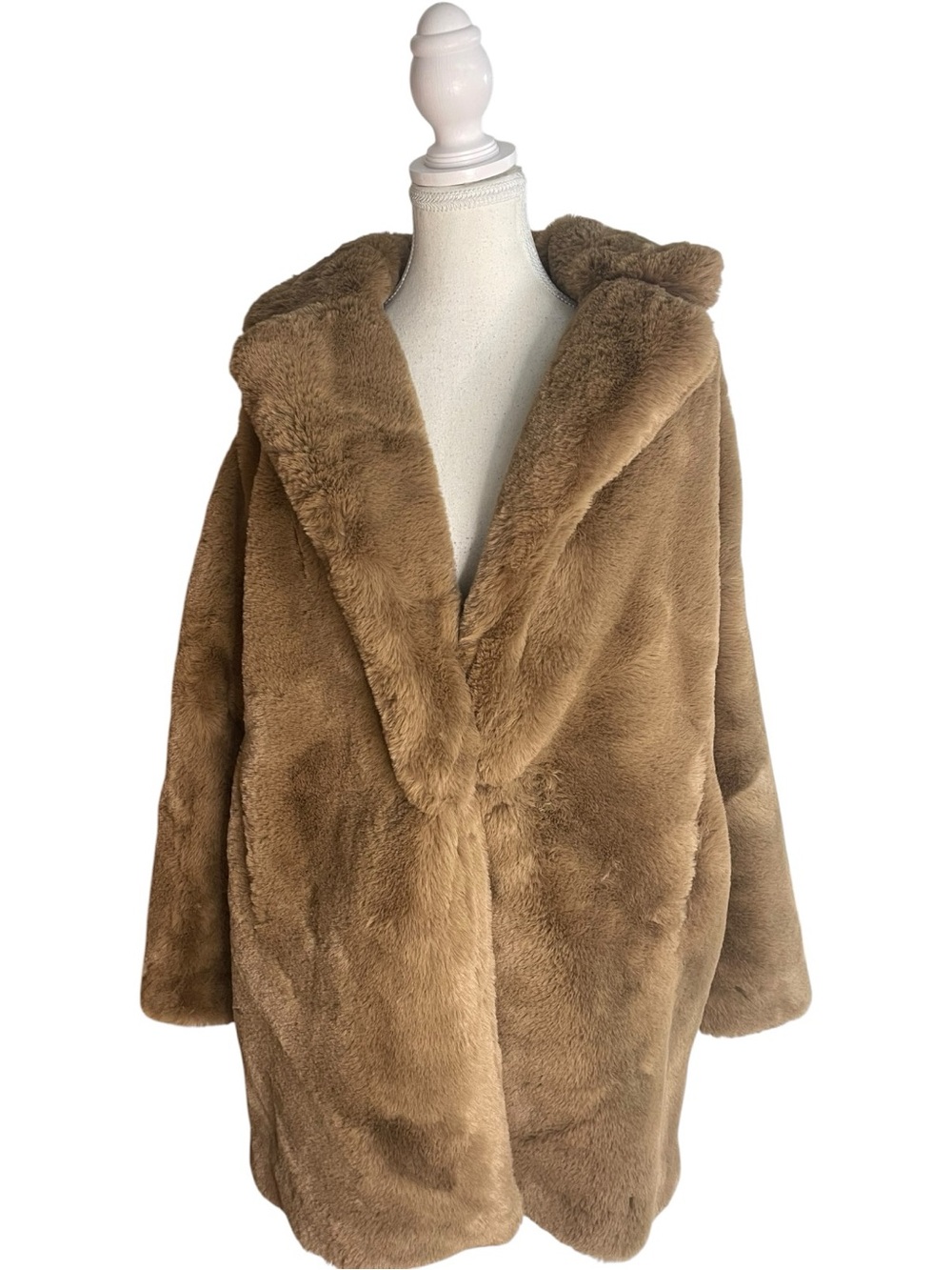 Zara Faux Mink Fur Mid Length Coat Brown